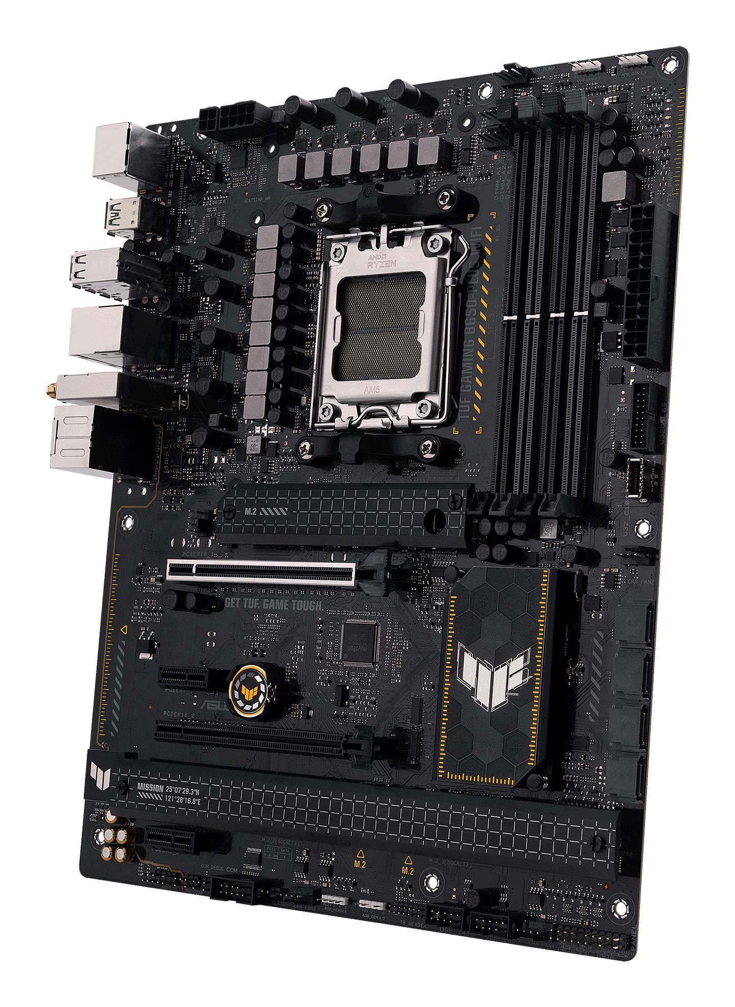 f9c6c778-1b13-4442-9373-7f045edad2c9 Mainboard ASUS AMD B650 SAM5 ATX Memory DDR5 Memory slots 4 2xPCI-Express 4.0 1x 2xPCI-Express 4.0 16x 3xM.2 1xHDMI 1xDisplayPort 4xUSB 2.0 2xUSB 3.2 2xUSB-C 1xRJ45 5xAudio port TUFGAMINGB650-PLUSWIFI