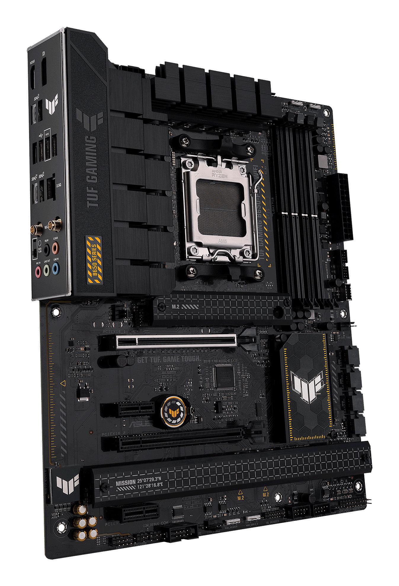 fb97d4d4-35dc-4679-8373-507366572611 Mainboard ASUS AMD B650 SAM5 ATX Memory DDR5 Memory slots 4 2xPCI-Express 4.0 1x 2xPCI-Express 4.0 16x 3xM.2 1xHDMI 1xDisplayPort 4xUSB 2.0 2xUSB 3.2 2xUSB-C 1xRJ45 5xAudio port TUFGAMINGB650-PLUSWIFI