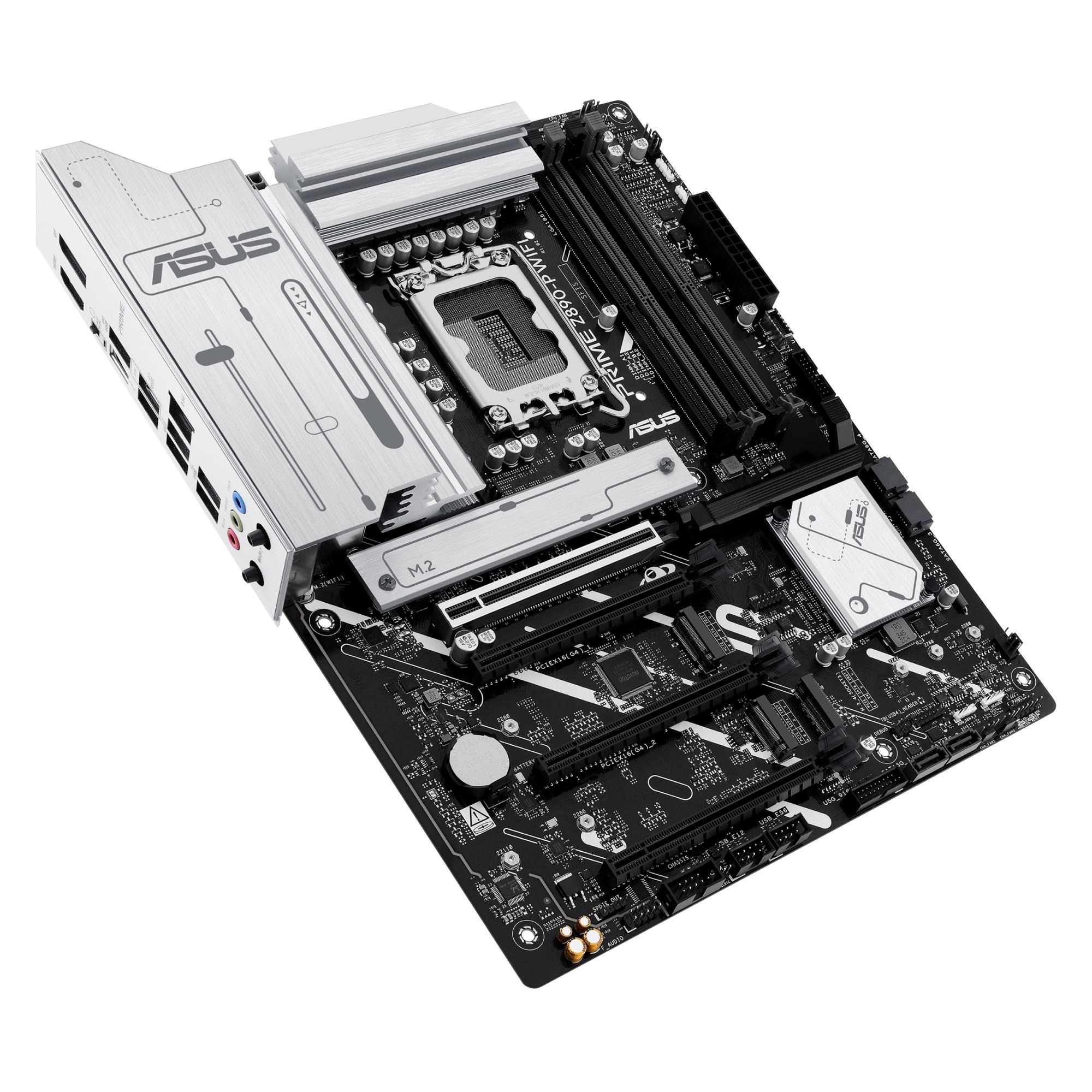 fd3821e6-816b-49a1-adef-f2af801b2000 Mainboard ASUS Intel Z890 LGA1851 ATX Memory DDR5 Memory slots 4 3xPCI-Express 4.0 16x 1xPCI-Express 5.0 16x 4xM.2 1xHDMI 1xDisplayPort 1xAudio-In 1xAudio-Out 1xMicrophone 4xUSB 2.0 2xUSB 3.0 1xUSB 3.1 1xUSB-C w/Thunderbolt 1xRJ45 PRIMEZ890-PWIFI