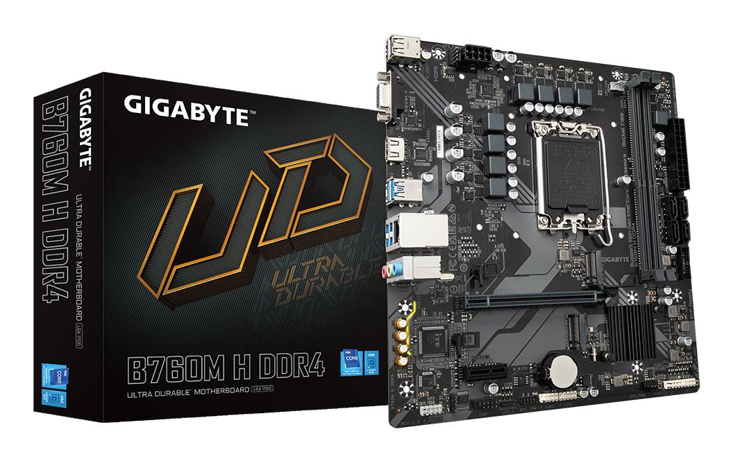 0bb0c24a-2701-4d83-92bf-50eb9481a55e Mainboard GIGABYTE Intel B760 Express LGA1700 Micro-ATX Memory DDR4 Memory slots 2 1xPCI-Express 3.0 1x 1xPCI-Express 4.0 16x 2xM.2 1x15pin D-sub 1xHDMI 1xAudio-In 1xAudio-Out 1xMicrophone 2xUSB 2.0 4xUSB 3.2 1xRJ45 B760MHDDR4
