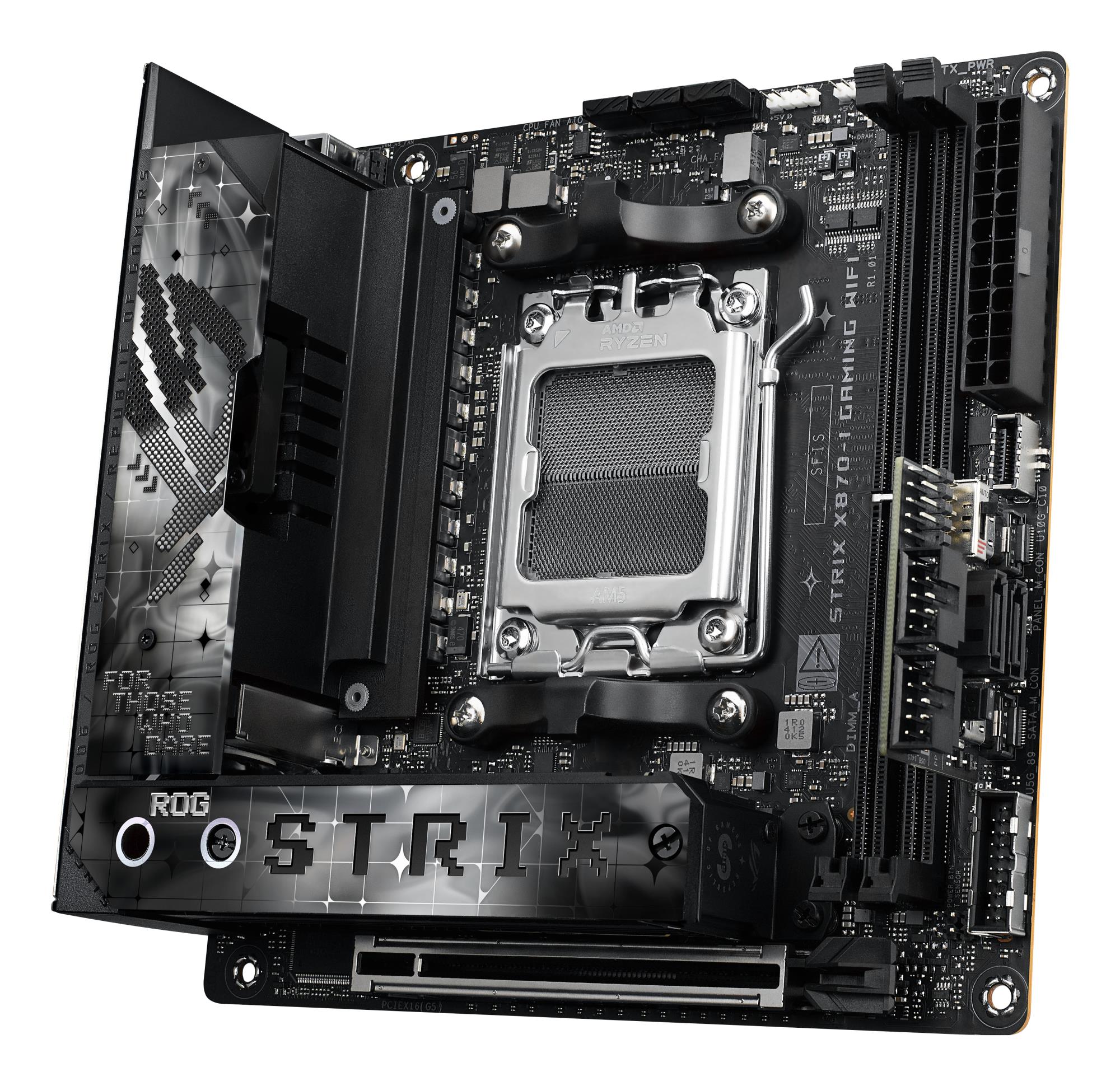 17c25e2a-b255-4b96-83c4-5ad9348bc067 Mainboard ASUS AMD X870 SAM5 Mini-ITX Memory DDR5 Memory slots 2 1xPCI-Express 4.0 16x 1xPCI-Express 5.0 16x 2xM.2 1xHDMI 3xUSB 3.0 4xUSB 3.2 1xUSB-C 2xUSB4 1xRJ45 ROGSTRIXX870-IGAMWIFI