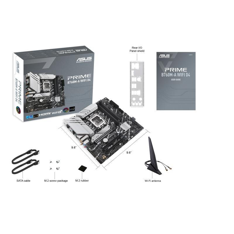 1fa4e10b-ad16-431f-843c-1a694d970d86 Mainboard ASUS Intel B760 Express LGA1700 Micro-ATX Memory DDR4 Memory slots 4 3xPCI-Express 4.0 16x 2xM.2 2xHDMI 1xDisplayPort 4xUSB 2.0 2xUSB 3.2 1xPS/2 1xRJ45 3xAudio port PRIMEB760M-AWIFID4