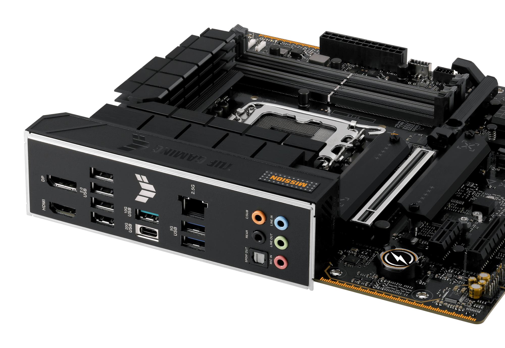 2c77d000-cbcc-4b1d-811b-f2537cee1702 Mainboard ASUS Intel B760 Express LGA1700 Micro-ATX Memory slots 4 1xPCI-Express 3.0 1x 1xPCI-Express 4.0 4x 1xPCI-Express 5.0 16x 3xM.2 1xHDMI 1xDisplayPort 4xUSB 2.0 3xUSB 3.2 1xUSB-C 1xOptical S/PDIF 1xRJ45 5xAudio port TUFGAMINGB760M-PLUSII