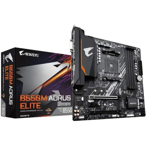 Gigabyte   B550M AORUS ELITE 1.0   Processor family AMD   Processor socket AM4   DDR4 DIMM   Memory slots 4   Number of SATA connectors 4 x SATA 6Gb/s connectors   Chipset AMD B   Micro ATX