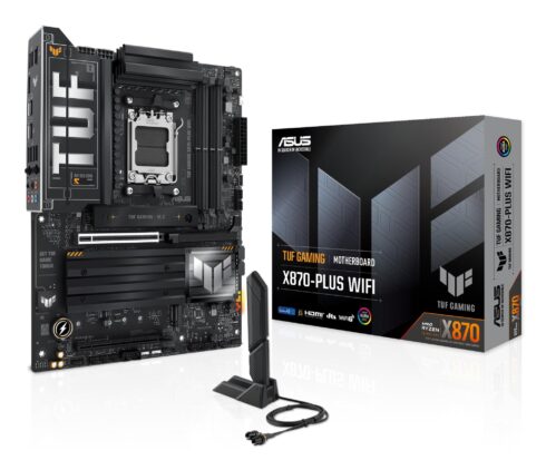Mainboard ASUS AMD X870 SAM5 ATX Memory DDR5 Memory slots 4 2xPCI-Express 4.0 16x 1xPCI-Express 5.0 16x 4xM.2 1xHDMI 1xUSB 2.0 7xUSB 3.2 2xUSB-C 1xRJ45 5xAudio port TUFGAMINGX870-PLUSWIFI