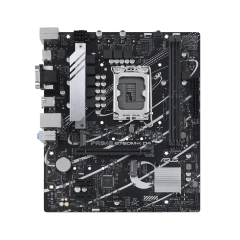 Asus   PRIME B760M-K D4   Processor family Intel   Processor socket  LGA1700   DDR4 DIMM   Memory slots 2   Supported hard disk drive interfaces 	SATA, M.2   Number of SATA connectors 4   Chipset  Intel B760   mATX