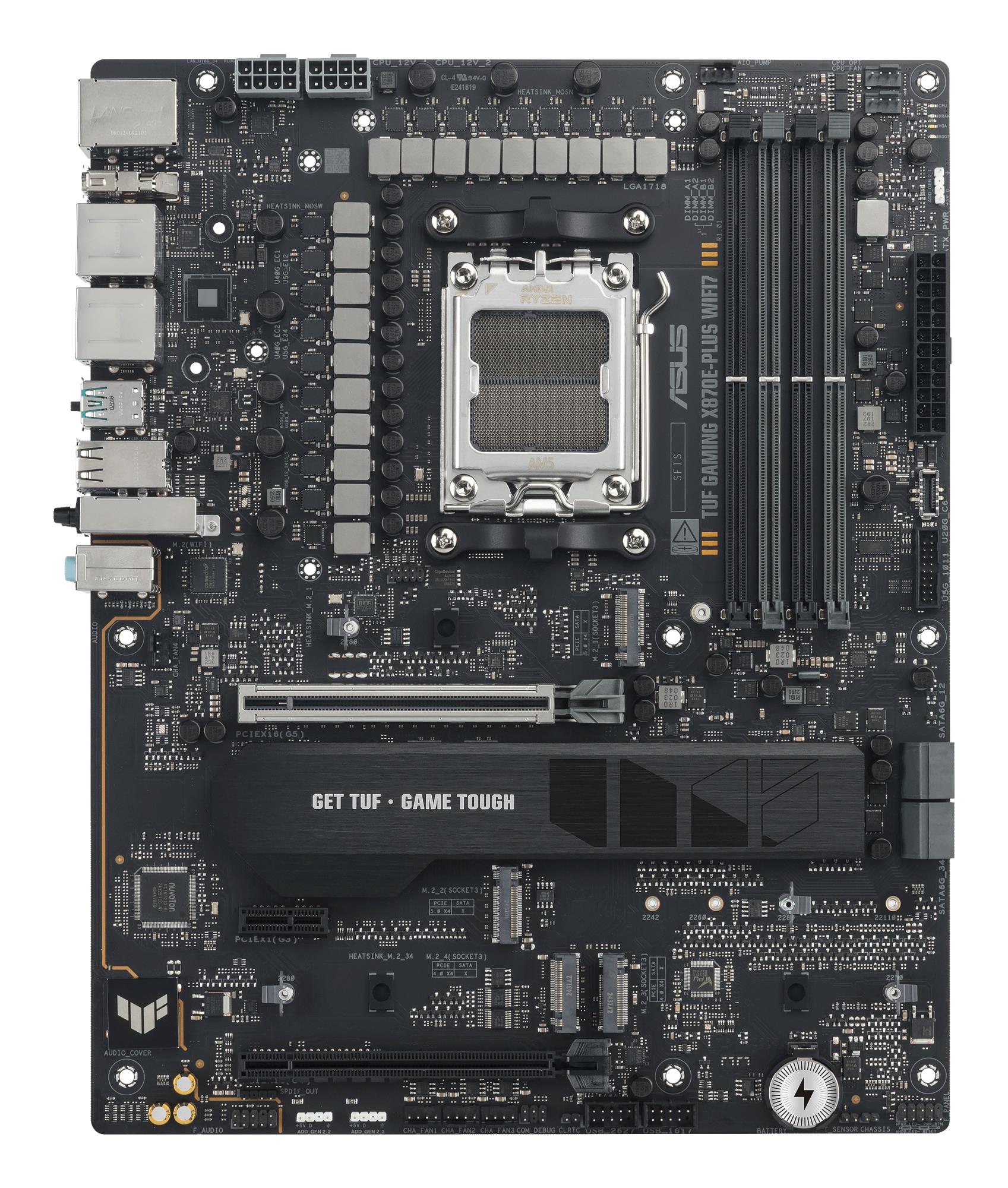 3aff136d-8d45-46b5-bc97-54e8b9deebd1 Mainboard ASUS AMD X870E SAM5 ATX Memory DDR5 Memory slots 4 1xPCI-Express 3.0 1x 1xPCI-Express 4.0 16x 1xPCI-Express 5.0 16x 4xM.2 1xHDMI 4xUSB 2.0 7xUSB 3.2 2xUSB-C 1xRJ45 3xAudio port TUFGAMX870E-PLUSWIFI7
