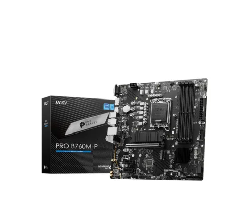 MSI   PRO B760M-P   Processor family Intel   Processor socket  LGA1700   DDR5 DIMM   Memory slots 4   Supported hard disk drive interfaces 	SATA, M.2   Number of SATA connectors 4   Chipset Intel B760   mATX