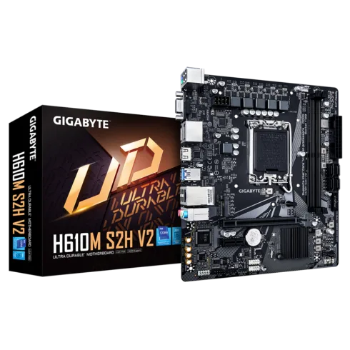 Gigabyte   H610M S2H V2 1.0   Processor family Intel   Processor socket LGA1700   DDR5 DIMM   Supported hard disk drive interfaces M.2, SATA   Number of SATA connectors 4