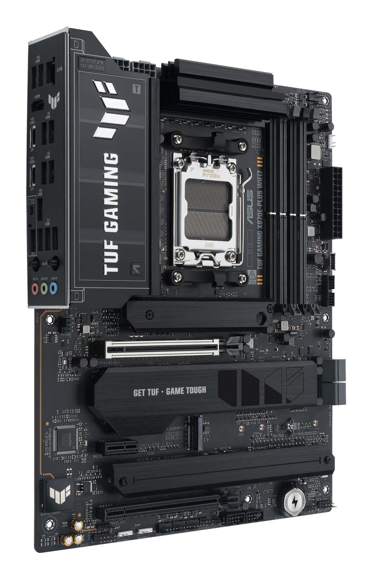 431a20d9-9320-4891-9ce9-b4948ddf4408 Mainboard ASUS AMD X870E SAM5 ATX Memory DDR5 Memory slots 4 1xPCI-Express 3.0 1x 1xPCI-Express 4.0 16x 1xPCI-Express 5.0 16x 4xM.2 1xHDMI 4xUSB 2.0 7xUSB 3.2 2xUSB-C 1xRJ45 3xAudio port TUFGAMX870E-PLUSWIFI7