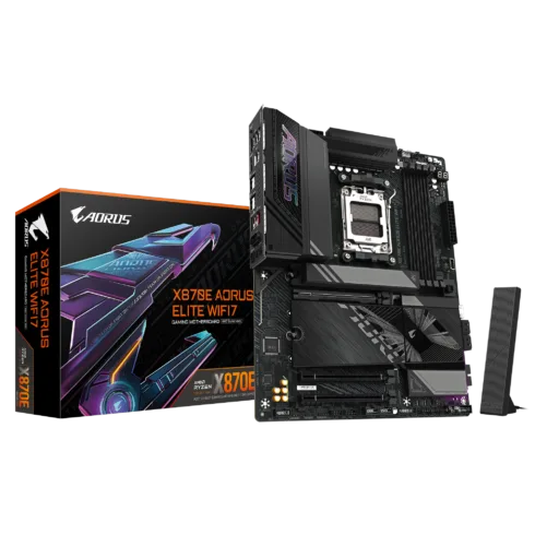 Gigabyte X870E A ELITE WIFI7   Processor family AMD   Processor socket AM5   DDR5   Supported hard disk drive interfaces SATA, M.2   Number of SATA connectors 4