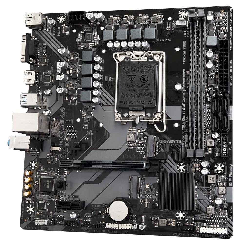 48f6d5bc-9fa0-44eb-951b-0fdcdfad3818 Mainboard GIGABYTE Intel B760 Express LGA1700 Micro-ATX Memory DDR4 Memory slots 2 1xPCI-Express 3.0 1x 1xPCI-Express 4.0 16x 2xM.2 1x15pin D-sub 1xHDMI 1xAudio-In 1xAudio-Out 1xMicrophone 2xUSB 2.0 4xUSB 3.2 1xRJ45 B760MHDDR4