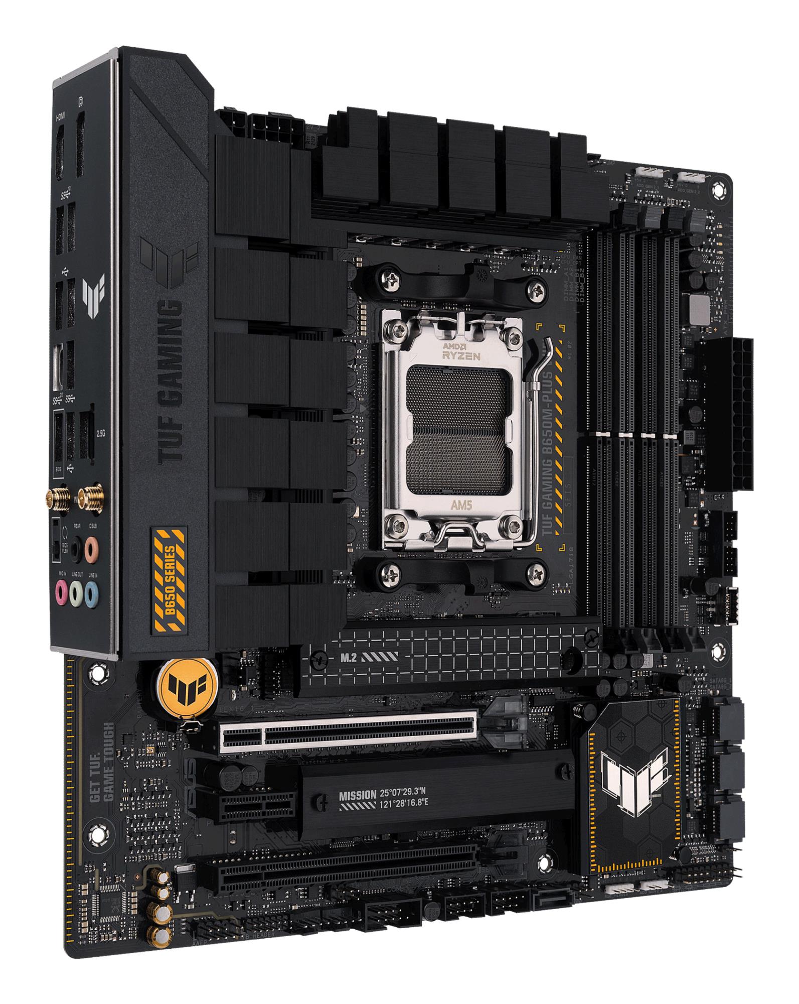 57acb9c0-dd0a-4012-8b08-4fd00fef664f Mainboard ASUS AMD B650 SAM5 MicroATX Memory DDR5 Memory slots 4 1xPCI-Express 4.0 1x 1xPCI-Express 4.0 16x 2xM.2 1xHDMI 1xDisplayPort 4xUSB 2.0 3xUSB 3.2 1xUSB-C 1xRJ45 5xAudio port TUFGAMB650M-PLUSWIFI