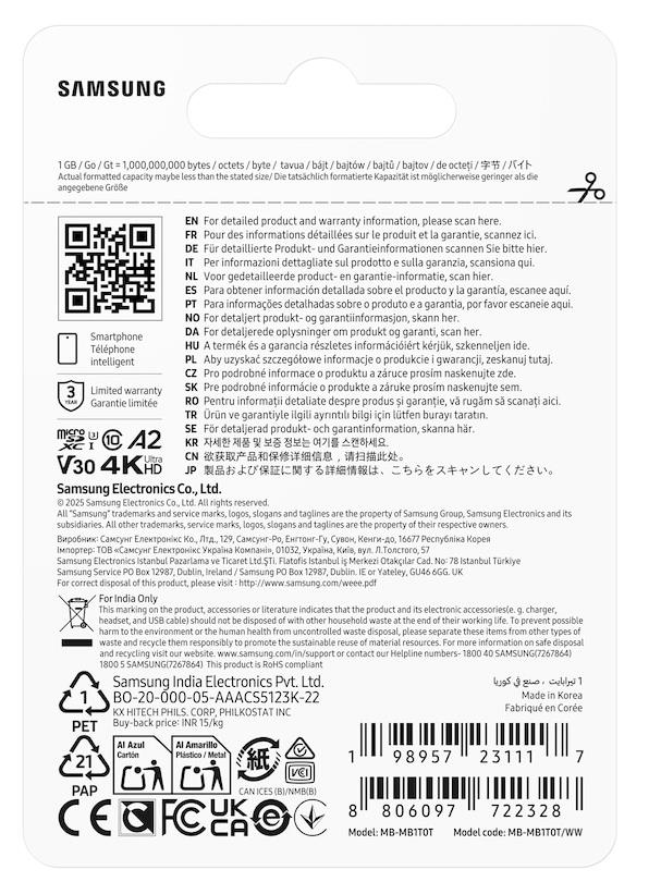 5f8f030d-e48d-4988-bcb1-122acd67f3f8 MEMORY MICRO SDXC T7 1TB/V30 MB-MB1T0T/WW SAMSUNG