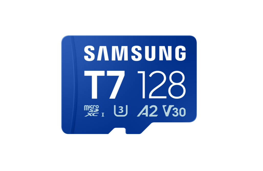 606644-mb-mb128t-ww-8806097635048-0.webp Samsung MicroSD card T7 128 GB microSDXC Flash memory class U3, V30, A2