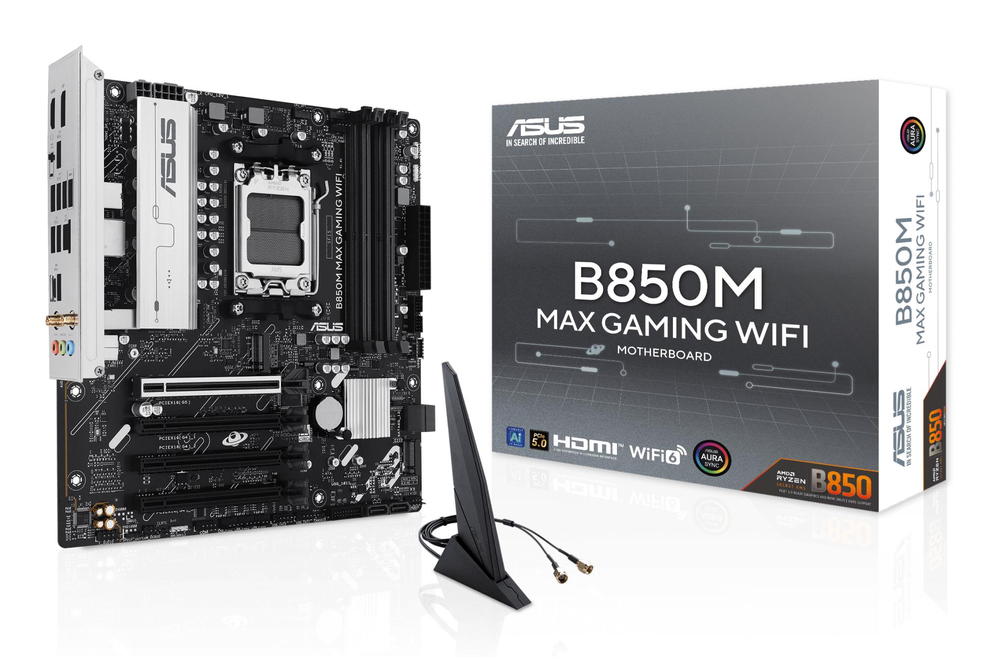 6b3e5ffb-5d90-4f36-97a8-6462a5444f6b Mainboard ASUS AMD B850 SAM5 Micro-ATX Memory DDR5 Memory slots 4 3xPCI-Express 4.0 16x 1xPCI-Express 5.0 16x 3xM.2 1xHDMI 1xDisplayPort 5xUSB 2.0 2xUSB 3.2 2xUSB-C 1xRJ45 3xAudio port B850MMAXGAMINGWIFI