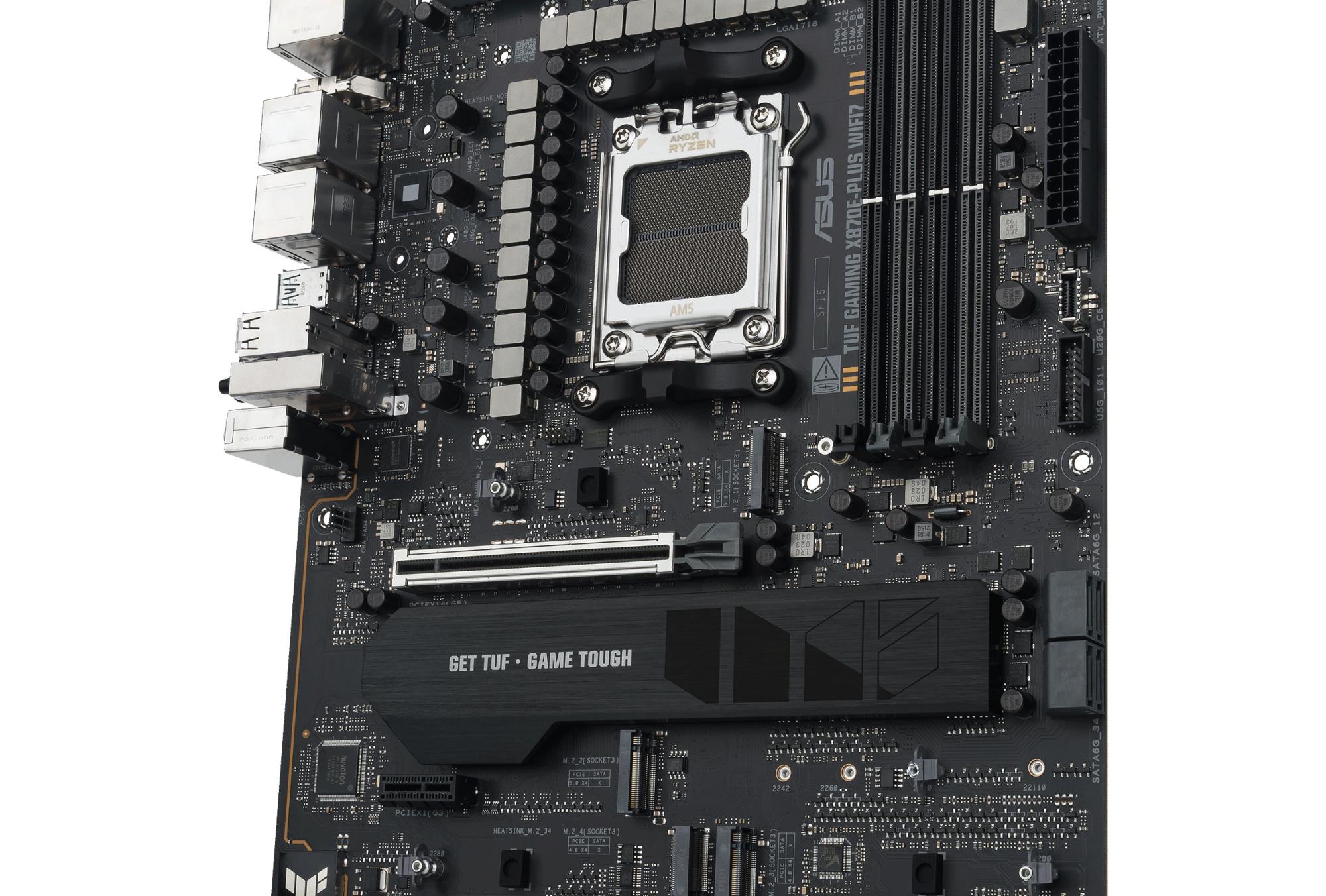 7f116091-babf-4be6-9917-64c9ca90d6a3 Mainboard ASUS AMD X870E SAM5 ATX Memory DDR5 Memory slots 4 1xPCI-Express 3.0 1x 1xPCI-Express 4.0 16x 1xPCI-Express 5.0 16x 4xM.2 1xHDMI 4xUSB 2.0 7xUSB 3.2 2xUSB-C 1xRJ45 3xAudio port TUFGAMX870E-PLUSWIFI7