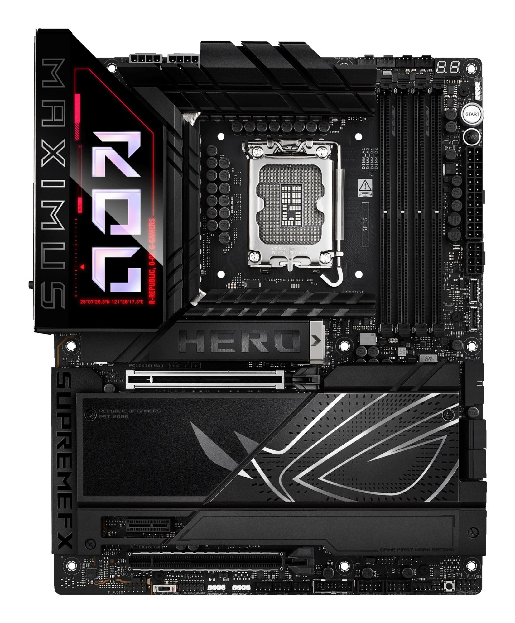 82c72cfe-9b65-4bab-9414-9804ce308173 Mainboard ASUS Intel Z890 LGA1851 ATX Memory DDR5 Memory slots 4 1xPCI-Express 4.0 1x 1xPCI-Express 4.0 16x 1xPCI-Express 5.0 16x 6xM.2 1xHDMI 1xAudio-In 1xAudio-Out 4xUSB 3.0 4xUSB 3.1 1xUSB-C 2xUSB-C w/Thunderbolt 1xOptical S/PDIF 2xRJ45 ROGMAXIMUSZ890HERO