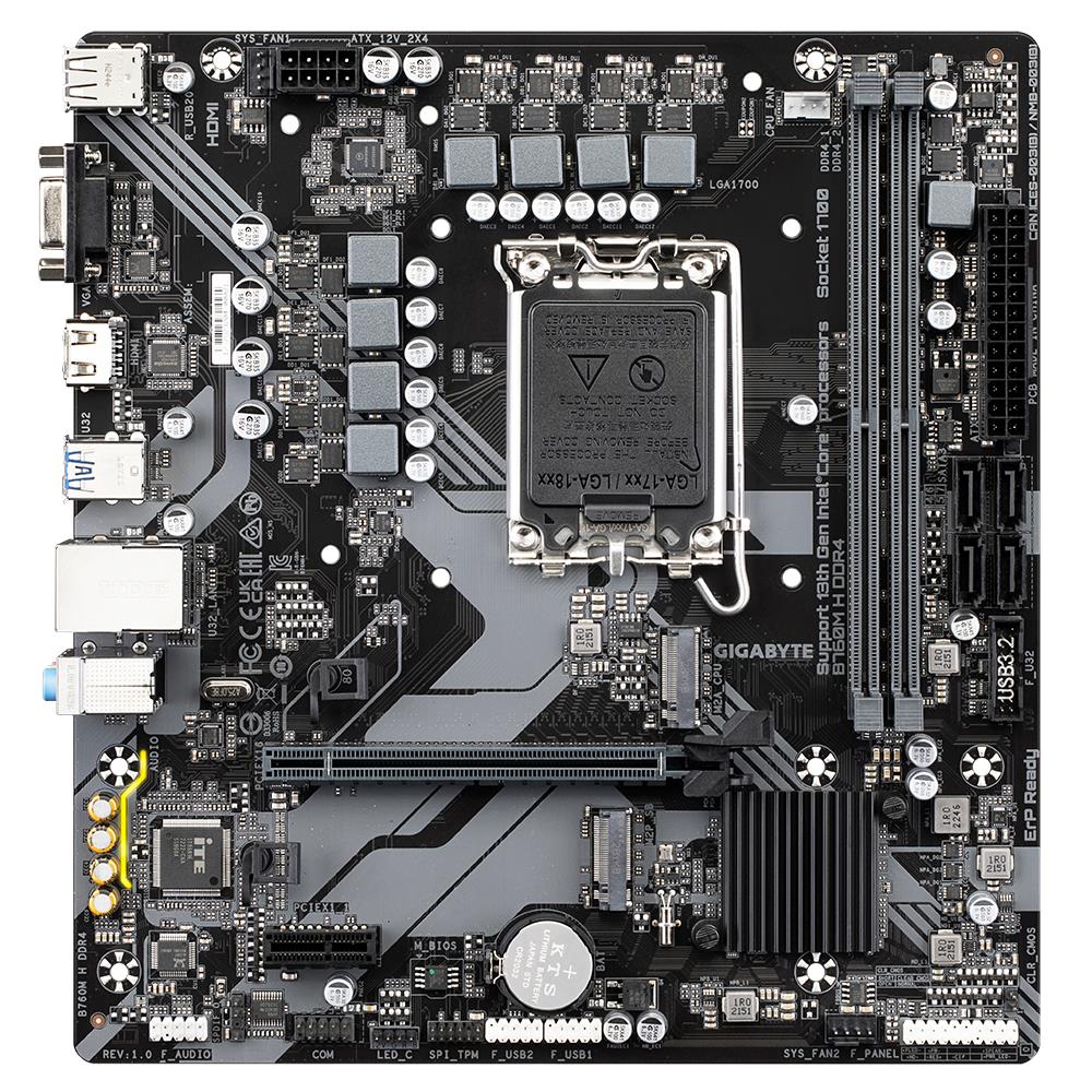 85880f15-1ca8-437e-a282-67863cd952bd Mainboard GIGABYTE Intel B760 Express LGA1700 Micro-ATX Memory DDR4 Memory slots 2 1xPCI-Express 3.0 1x 1xPCI-Express 4.0 16x 2xM.2 1x15pin D-sub 1xHDMI 1xAudio-In 1xAudio-Out 1xMicrophone 2xUSB 2.0 4xUSB 3.2 1xRJ45 B760MHDDR4