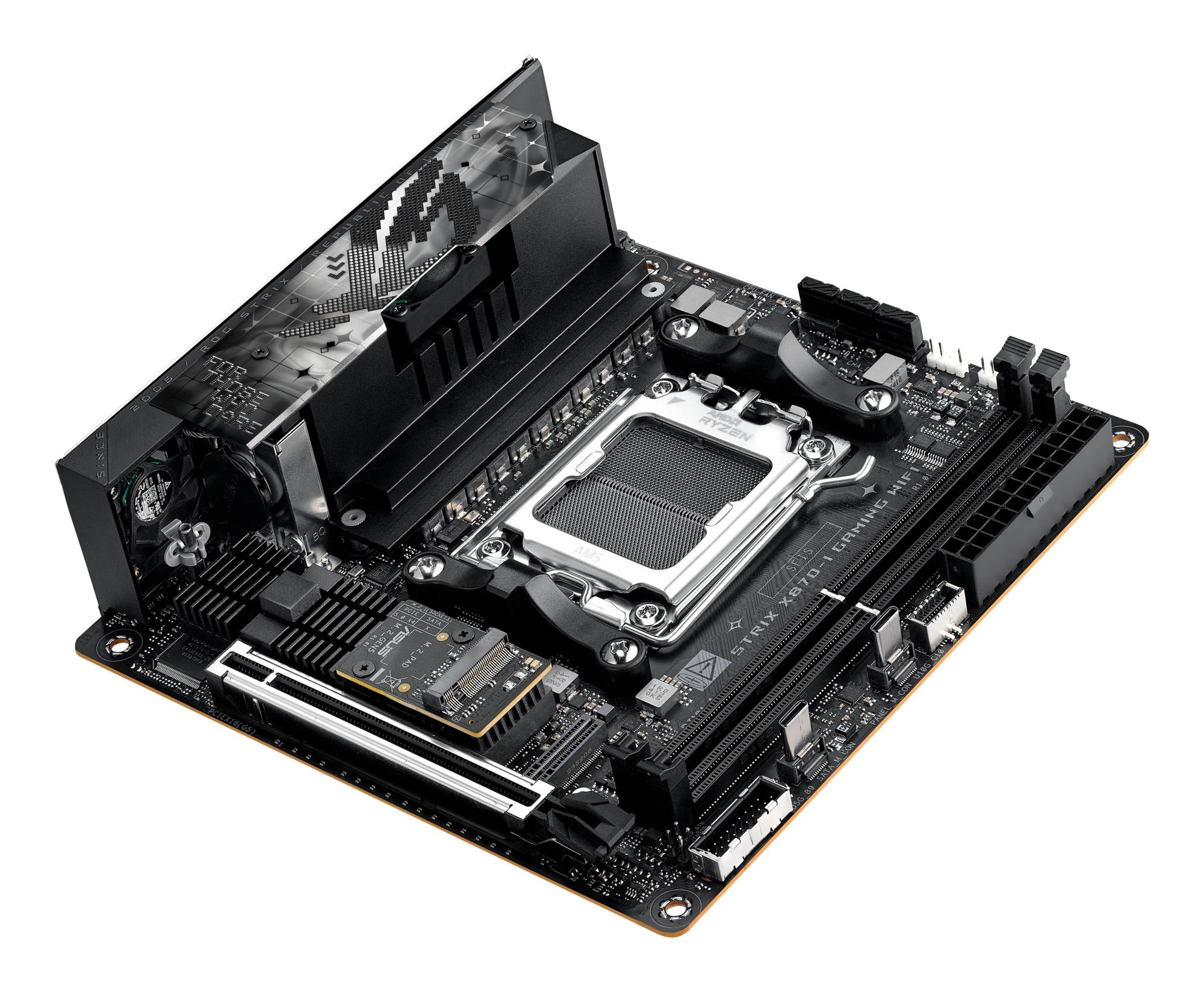 888d4c95-1bac-4d70-b194-c5ba1e0af3f3 Mainboard ASUS AMD X870 SAM5 Mini-ITX Memory DDR5 Memory slots 2 1xPCI-Express 4.0 16x 1xPCI-Express 5.0 16x 2xM.2 1xHDMI 3xUSB 3.0 4xUSB 3.2 1xUSB-C 2xUSB4 1xRJ45 ROGSTRIXX870-IGAMWIFI