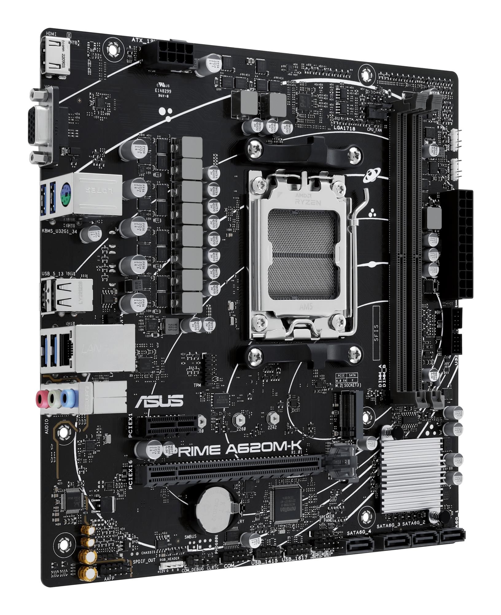 8c6d9834-795d-4ab2-82b6-7fcd473e2f01 Mainboard ASUS AMD A620 Micro-ATX Memory DDR5 Memory slots 2 1xPCI-Express 3.0 1x 1xPCI-Express 4.0 16x 1xM.2 1x15pin D-sub 1xHDMI 2xUSB 2.0 4xUSB 3.2 1xPS/2 1xRJ45 3xAudio port PRIMEA620M-K