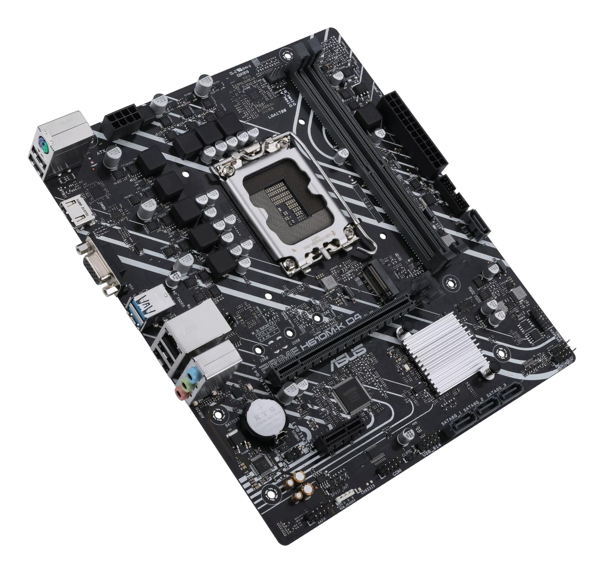 8fd14a67-a0f3-4fbd-926c-2328e2a99f17 Mainboard ASUS Intel H610 LGA1700 MicroATX Memory DDR4 Memory slots 2 1xPCI-Express 3.0 1x 1xPCI-Express 4.0 16x 1xM.2 1x15pin D-sub 1xHDMI 2xAudio-In 1xAudio-Out 4xUSB 2.0 2xUSB 3.2 1xPS/2 1xRJ45 PRIMEH610M-KD4