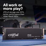 SSD CRUCIAL 800xTBW rating Read speed 7100 MB/s Write speed 6000 MB/s NVMe Yes PCI Express 4.0 M.2 4000 GB CT4000P310SSD8