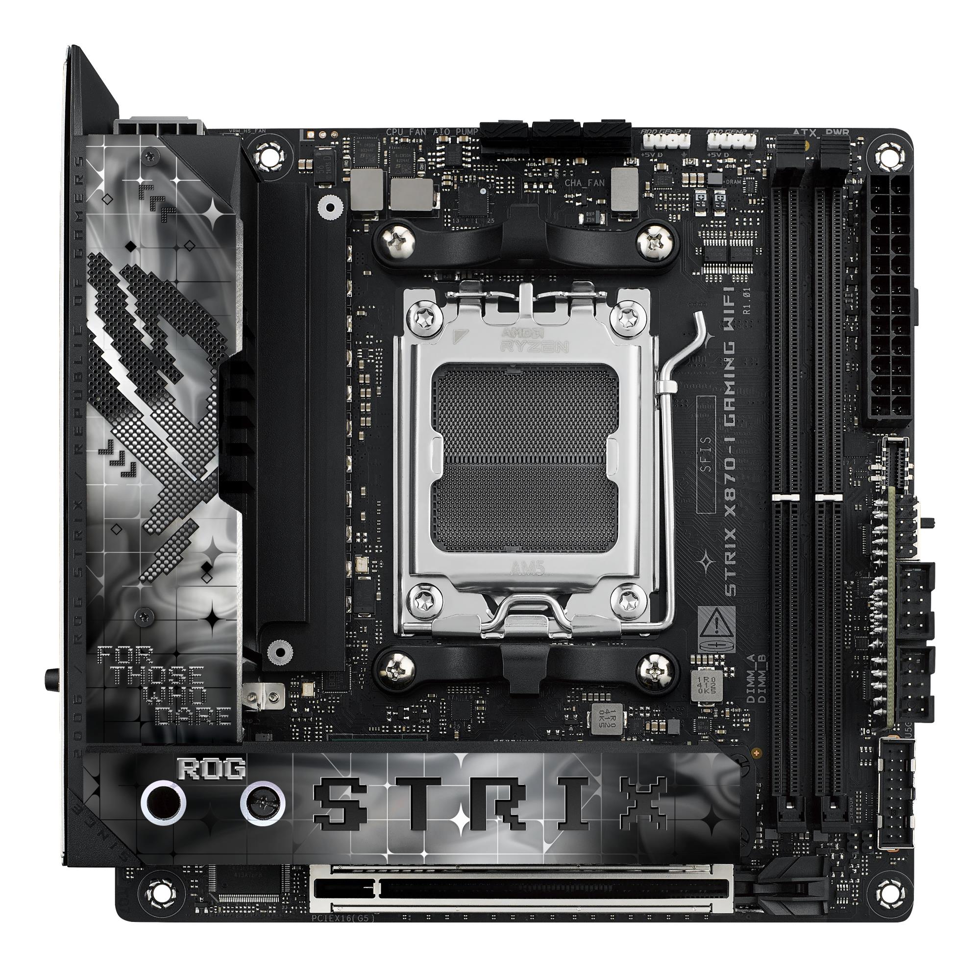 a4a85a12-442f-4600-8185-f1b38de52702 Mainboard ASUS AMD X870 SAM5 Mini-ITX Memory DDR5 Memory slots 2 1xPCI-Express 4.0 16x 1xPCI-Express 5.0 16x 2xM.2 1xHDMI 3xUSB 3.0 4xUSB 3.2 1xUSB-C 2xUSB4 1xRJ45 ROGSTRIXX870-IGAMWIFI