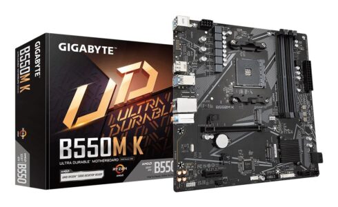 Mainboard GIGABYTE AMD B550 SAM4 Micro-ATX Memory DDR4 Memory slots 4 1xPCI-Express 3.0 1x 1xPCI-Express 4.0 16x 2xM.2 1xHDMI 1xDisplayPort 2xAudio-In 1xAudio-Out 4xUSB 2.0 4xUSB 3.2 1xPS/2 1xRJ45 B550MK