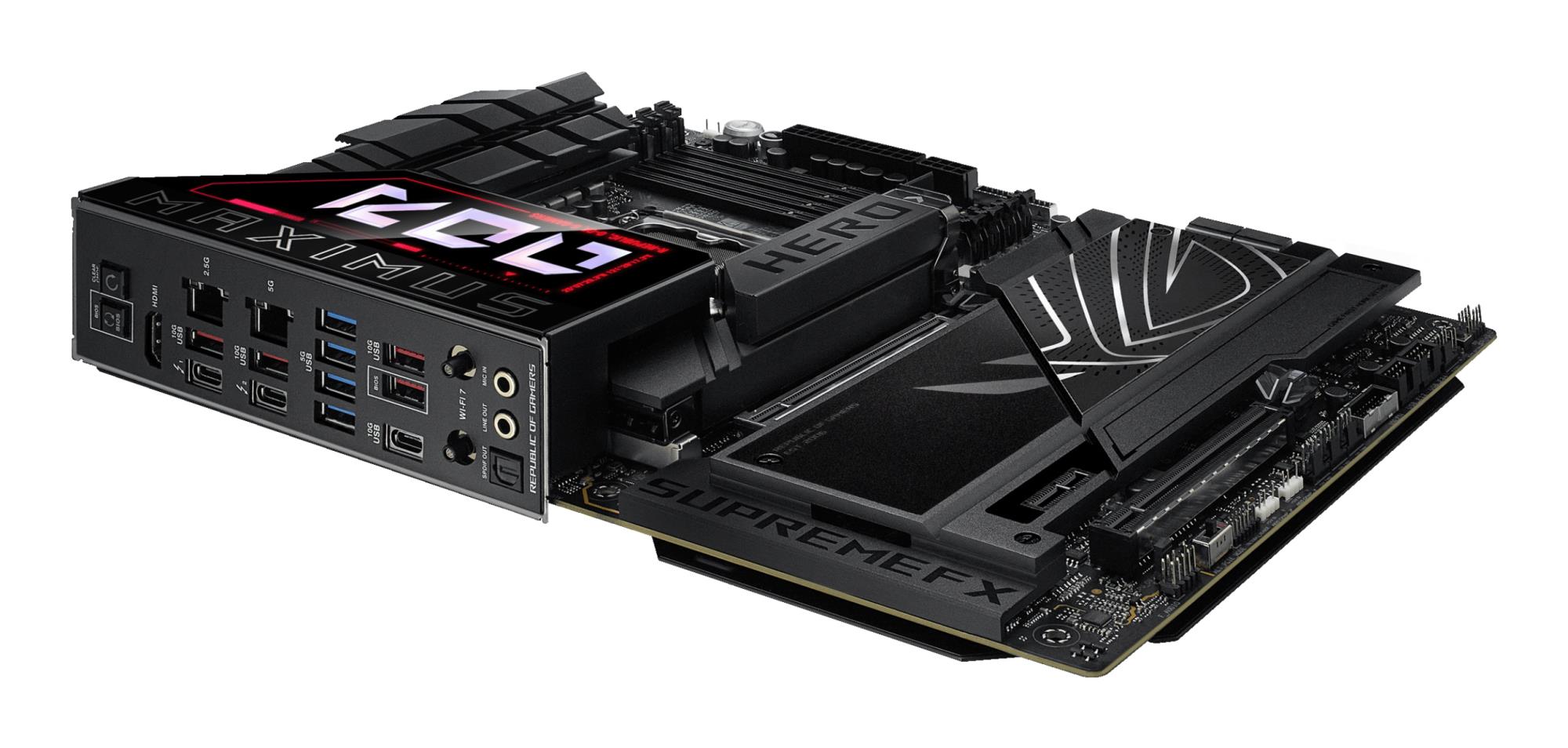 b4e855e4-e22c-4e21-a1d0-2c66d3b796a8 Mainboard ASUS Intel Z890 LGA1851 ATX Memory DDR5 Memory slots 4 1xPCI-Express 4.0 1x 1xPCI-Express 4.0 16x 1xPCI-Express 5.0 16x 6xM.2 1xHDMI 1xAudio-In 1xAudio-Out 4xUSB 3.0 4xUSB 3.1 1xUSB-C 2xUSB-C w/Thunderbolt 1xOptical S/PDIF 2xRJ45 ROGMAXIMUSZ890HERO