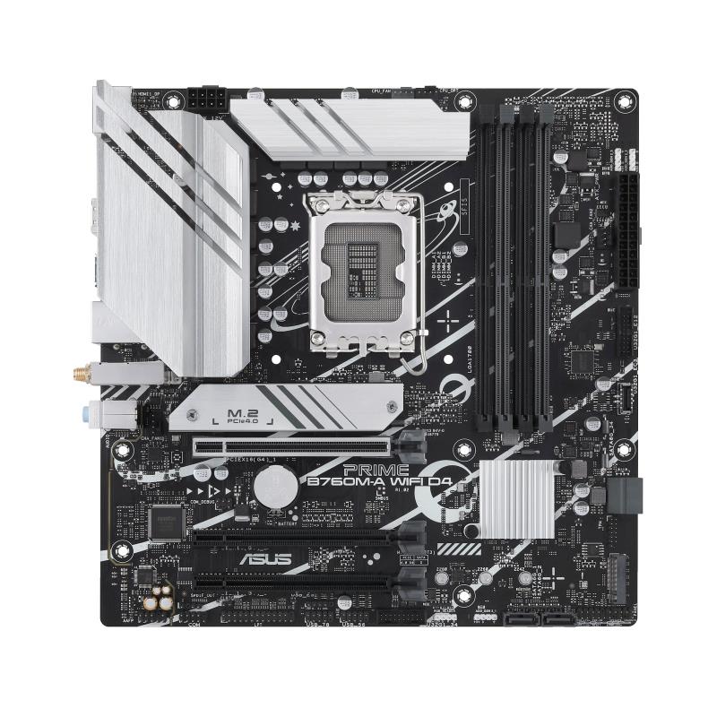 baa6c10a-a54f-43aa-8b2e-1e2c000f3d65 Mainboard ASUS Intel B760 Express LGA1700 Micro-ATX Memory DDR4 Memory slots 4 3xPCI-Express 4.0 16x 2xM.2 2xHDMI 1xDisplayPort 4xUSB 2.0 2xUSB 3.2 1xPS/2 1xRJ45 3xAudio port PRIMEB760M-AWIFID4