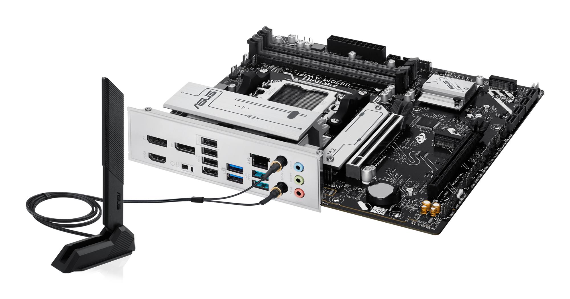 c0eb5729-fbc1-400e-af30-dd53e5d52efe Mainboard ASUS AMD B850 SAM5 Micro-ATX Memory DDR5 Memory slots 4 1xPCI-Express 4.0 16x 1xPCI-Express 5.0 16x 3xM.2 1xHDMI 2xDisplayPort 4xUSB 2.0 4xUSB 3.2 1xRJ45 3xAudio port PRIMEB850M-AWIFI