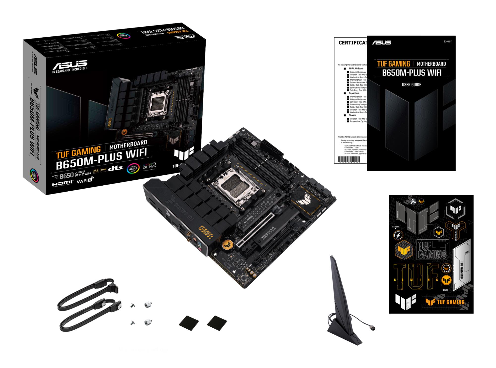 c15ed428-187f-4ecf-a849-2bae81cc2b3d Mainboard ASUS AMD B650 SAM5 MicroATX Memory DDR5 Memory slots 4 1xPCI-Express 4.0 1x 1xPCI-Express 4.0 16x 2xM.2 1xHDMI 1xDisplayPort 4xUSB 2.0 3xUSB 3.2 1xUSB-C 1xRJ45 5xAudio port TUFGAMB650M-PLUSWIFI