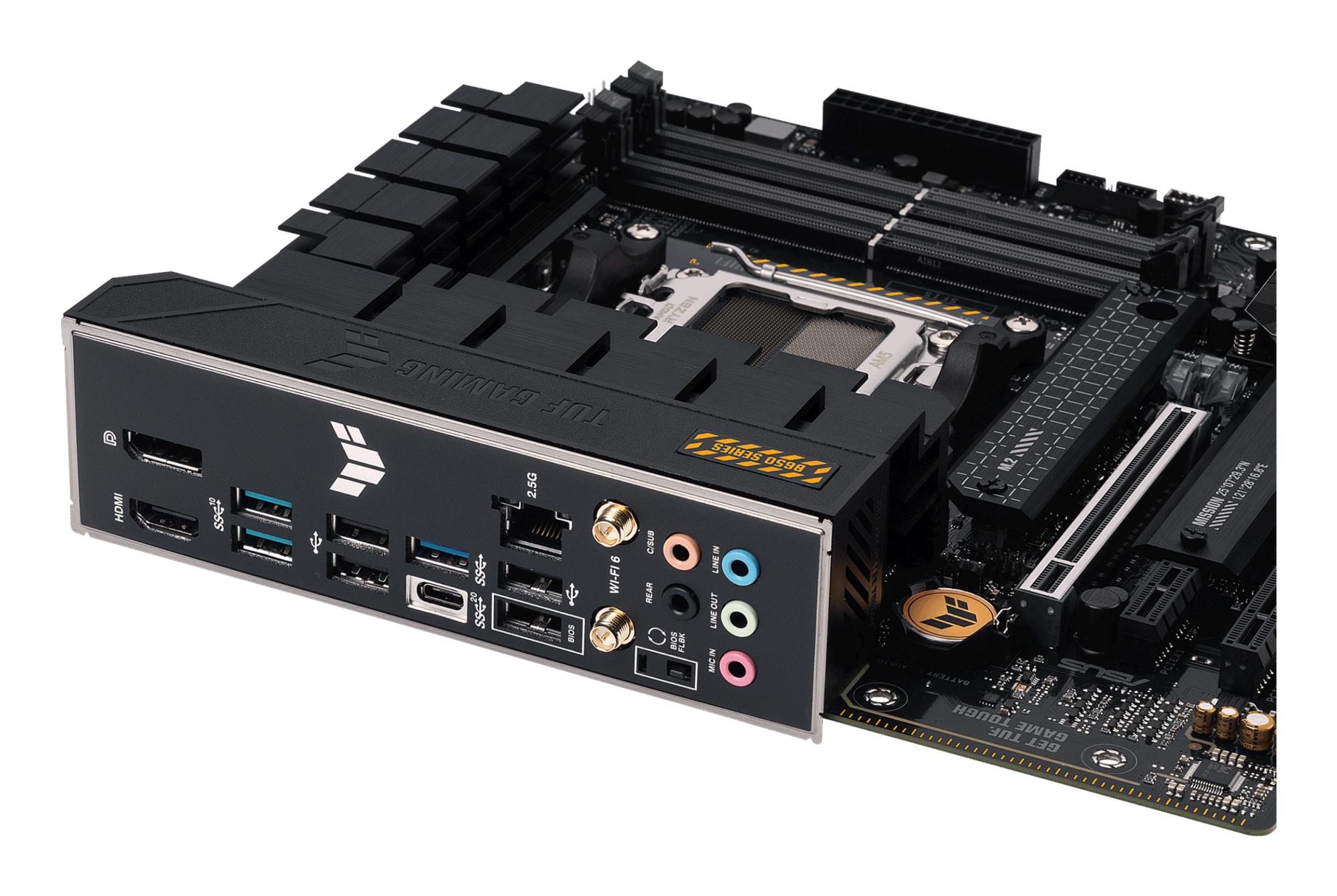 d0204bda-f876-4abb-af84-9798a9895499 Mainboard ASUS AMD B650 SAM5 MicroATX Memory DDR5 Memory slots 4 1xPCI-Express 4.0 1x 1xPCI-Express 4.0 16x 2xM.2 1xHDMI 1xDisplayPort 4xUSB 2.0 3xUSB 3.2 1xUSB-C 1xRJ45 5xAudio port TUFGAMB650M-PLUSWIFI
