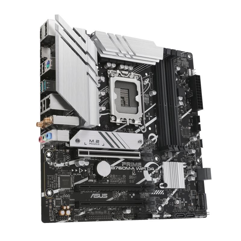 d5a24af4-59ac-4a41-8628-d05586209da0 Mainboard ASUS Intel B760 Express LGA1700 Micro-ATX Memory DDR4 Memory slots 4 3xPCI-Express 4.0 16x 2xM.2 2xHDMI 1xDisplayPort 4xUSB 2.0 2xUSB 3.2 1xPS/2 1xRJ45 3xAudio port PRIMEB760M-AWIFID4