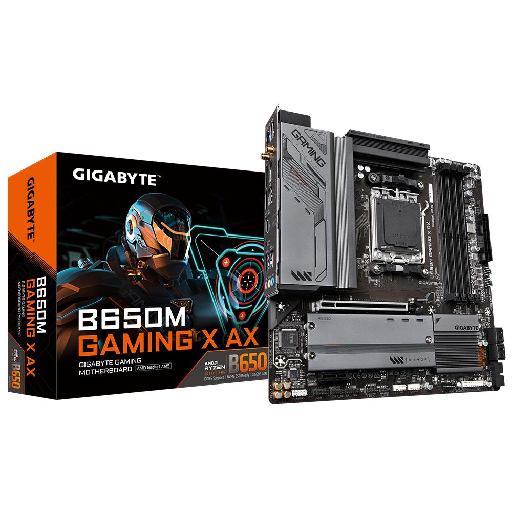 ee6af9e1-aa19-4917-8ac9-20da6b34f9cc Mainboard GIGABYTE AMD B650 SAM5 Micro-ATX Memory DDR5 Memory slots 4 1xPCI-Express 3.0 1x 1xPCI-Express 4.0 16x 2xM.2 1xHDMI 2xDisplayPort 4xUSB 2.0 3xUSB 3.2 1xUSB-C 1xPS/2 1xRJ45 3xAudio port B650MGAMINGXAX1.3