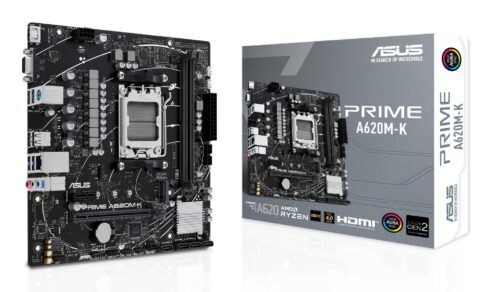 Mainboard ASUS AMD A620 Micro-ATX Memory DDR5 Memory slots 2 1xPCI-Express 3.0 1x 1xPCI-Express 4.0 16x 1xM.2 1x15pin D-sub 1xHDMI 2xUSB 2.0 4xUSB 3.2 1xPS/2 1xRJ45 3xAudio port PRIMEA620M-K