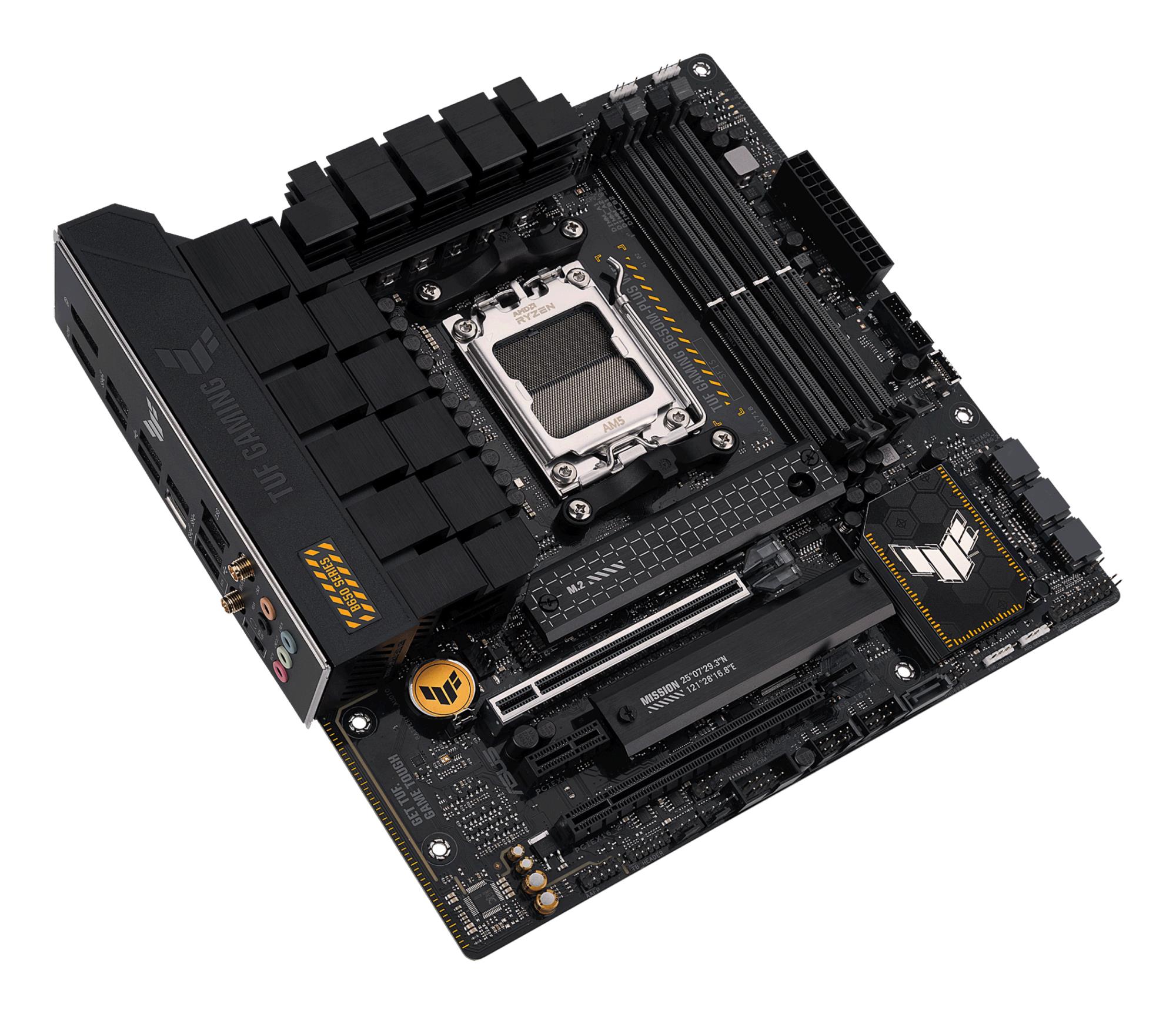 f9ac89fd-f94a-4766-8672-8173e471e781 Mainboard ASUS AMD B650 SAM5 MicroATX Memory DDR5 Memory slots 4 1xPCI-Express 4.0 1x 1xPCI-Express 4.0 16x 2xM.2 1xHDMI 1xDisplayPort 4xUSB 2.0 3xUSB 3.2 1xUSB-C 1xRJ45 5xAudio port TUFGAMB650M-PLUSWIFI