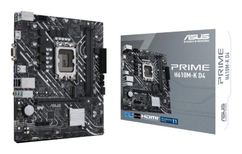 Mainboard ASUS Intel H610 LGA1700 MicroATX Memory DDR4 Memory slots 2 1xPCI-Express 3.0 1x 1xPCI-Express 4.0 16x 1xM.2 1x15pin D-sub 1xHDMI 2xAudio-In 1xAudio-Out 4xUSB 2.0 2xUSB 3.2 1xPS/2 1xRJ45 PRIMEH610M-KD4