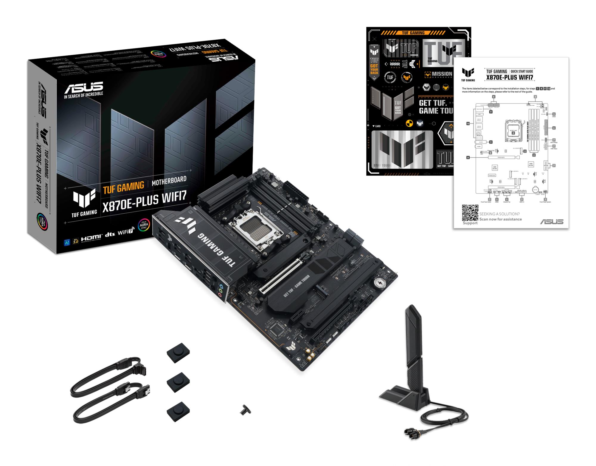 fea861f3-7a78-4757-be96-91cf667daf22 Mainboard ASUS AMD X870E SAM5 ATX Memory DDR5 Memory slots 4 1xPCI-Express 3.0 1x 1xPCI-Express 4.0 16x 1xPCI-Express 5.0 16x 4xM.2 1xHDMI 4xUSB 2.0 7xUSB 3.2 2xUSB-C 1xRJ45 3xAudio port TUFGAMX870E-PLUSWIFI7