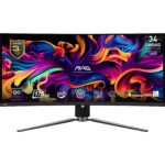 LCD Monitor MSI 34″ Curved/21 : 9 Panel QD-OLED 3440×1440 21:9 175Hz Matte 0.03 ms Swivel Height adjustable Tilt Colour Black MAG341CQPQD-OLED