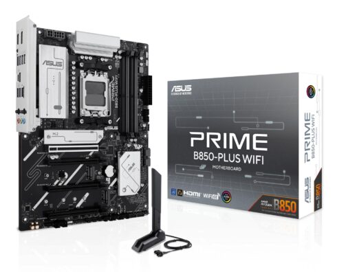 Mainboard ASUS AMD B850 SAM5 ATX Memory DDR5 Memory slots 4 2xPCI-Express 3.0 16x 1xPCI-Express 4.0 16x 1xPCI-Express 5.0 16x 3xM.2 1xHDMI 1xDisplayPort 3xUSB 2.0 5xUSB 3.2 type B 2xUSB-C 3xAudio port PRIMEB850-PLUSWIFI