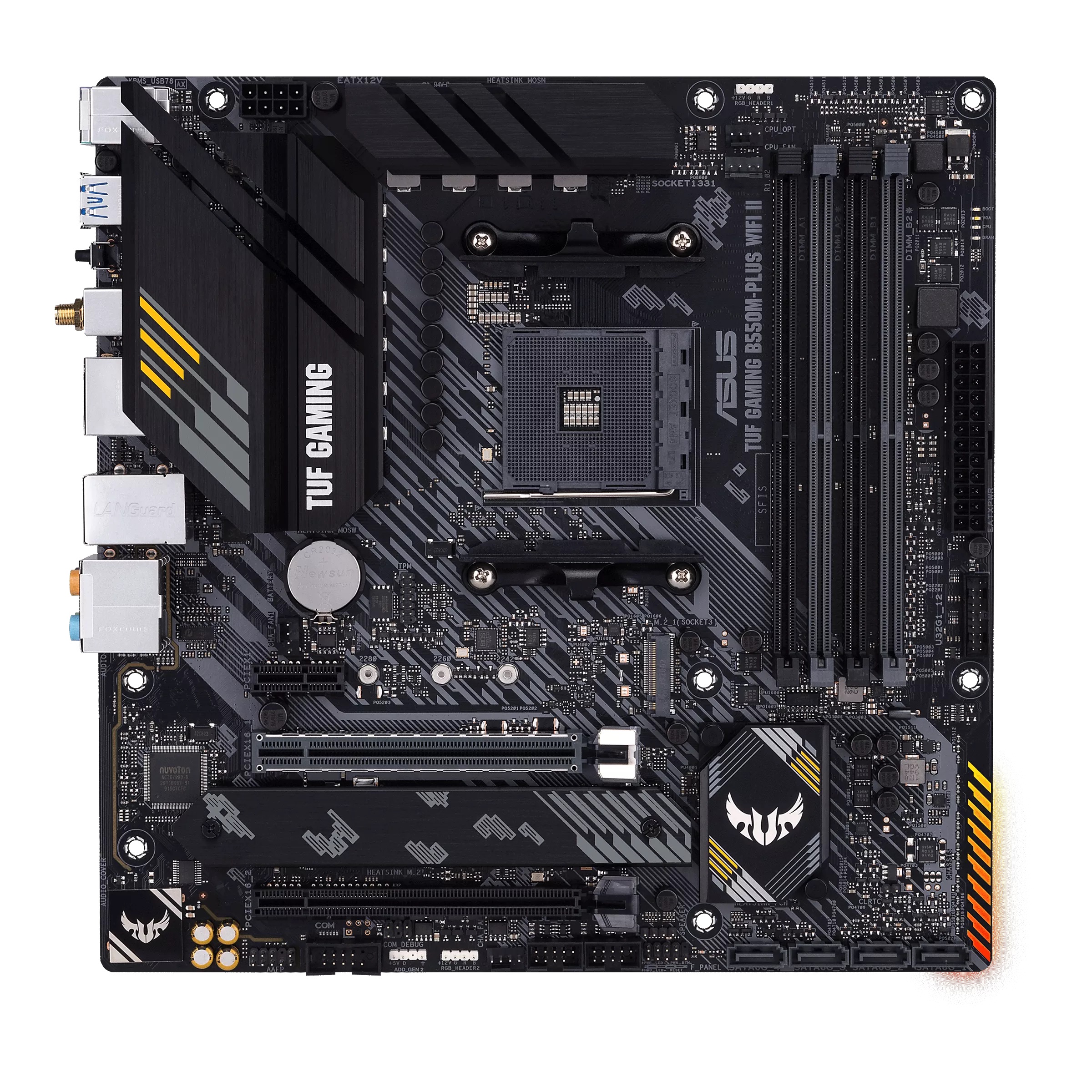 354308-90mb19y0-m0eay0-4711081305705-0.webp Asus TUF GAMING B550M-PLUS WIFI II Processor family AMD Processor socket AM4 DDR4 Memory slots 4 Chipset B550 microATX