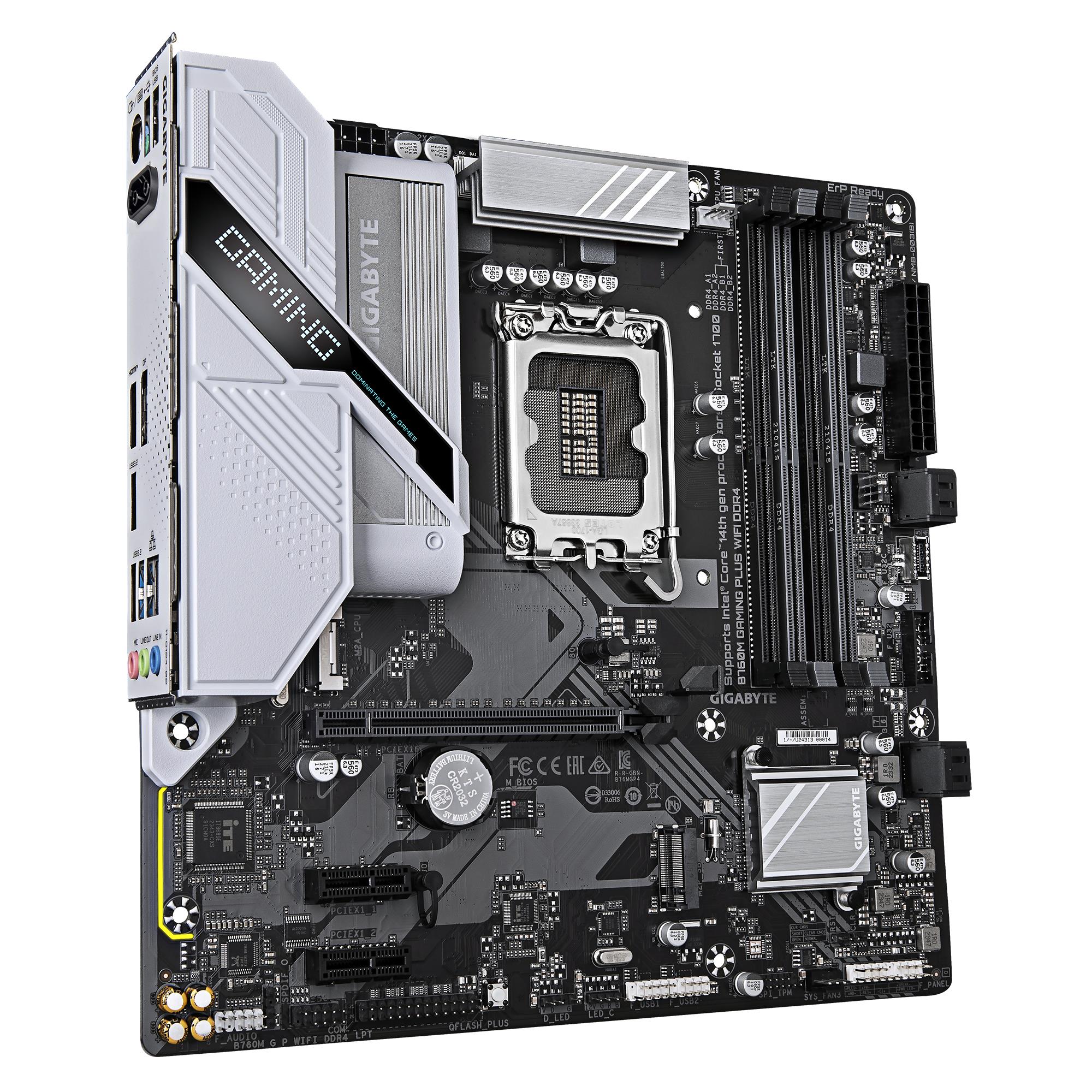 3e0a0580-ae95-40fb-8d8d-3bc3aded7689 Mainboard GIGABYTE B760M GAMING PLUS WIFI DDR4 (REV. 1.1) Intel B760 LGA 1700 micro ATX RAM DDR4-SDRAM 4xSlots Wi-Fi Yes Bluetooth Yes 2xNumber of M.2 (M) slots B760MGPWIFIDDR41.1