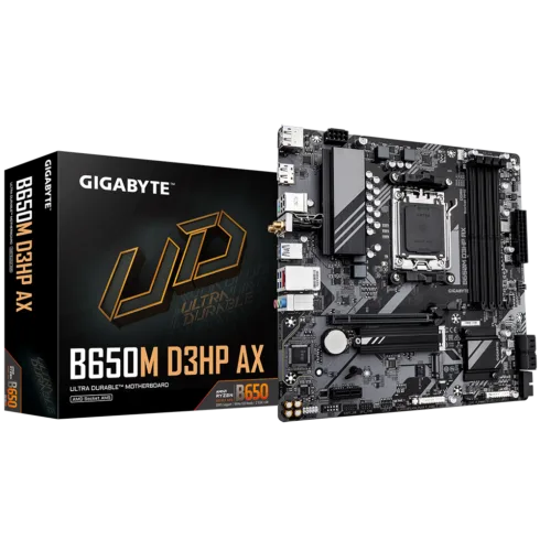 Gigabyte   B650M D3HP AX 1.0 M/B   Processor family AMD   Processor socket AM5   DDR5   Supported hard disk drive interfaces SATA, M.2   Number of SATA connectors 4