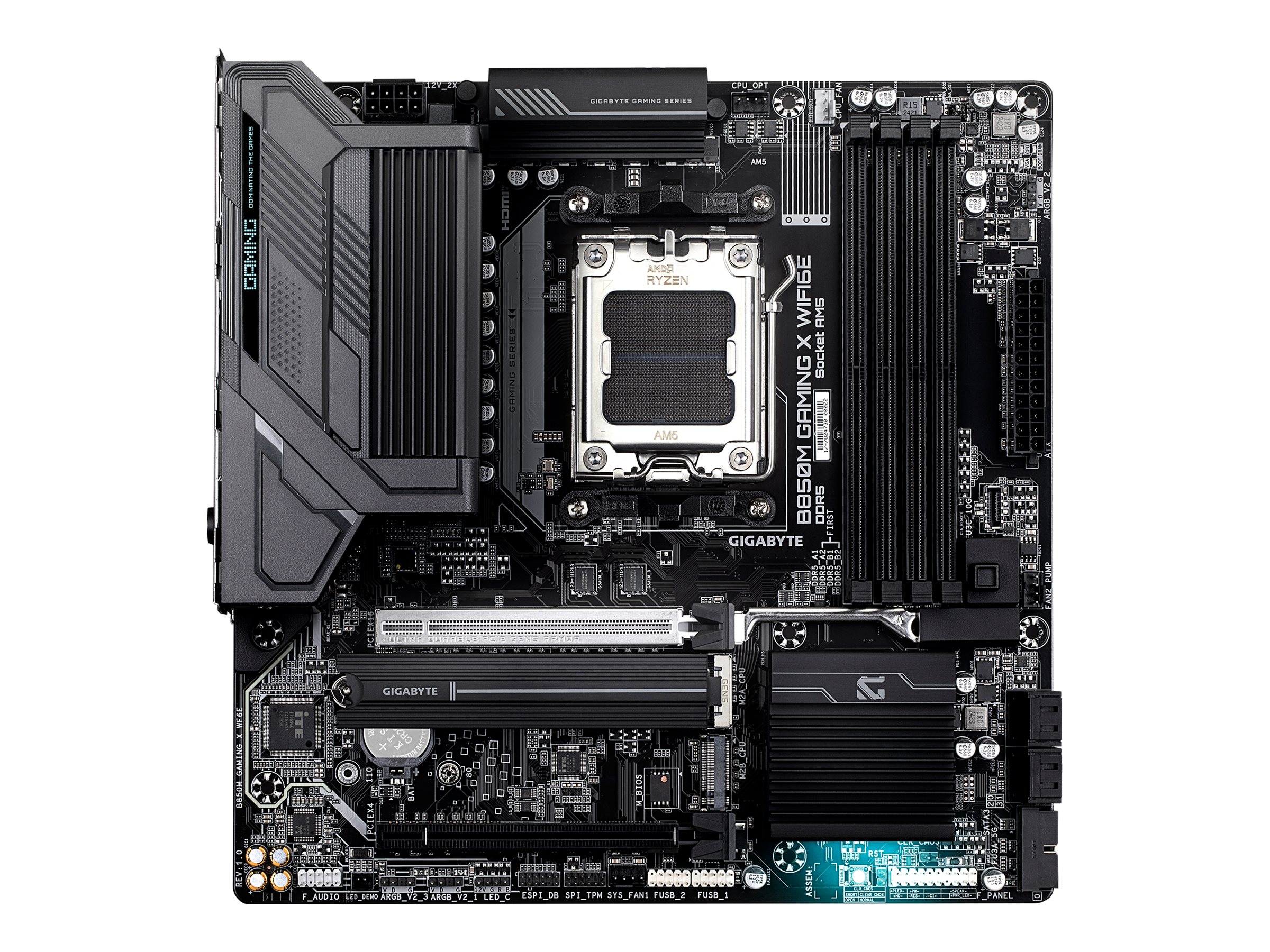 471124-b850m-gaming-x-wf6e-4719331866433-0.webp Gigabyte B850M GAMING X WIFI6E Processor family AMD Processor socket AM5 DDR5 SDRAM Supported hard disk drive interfaces M.2, SATA Number of SATA connectors 4 Micro ATX