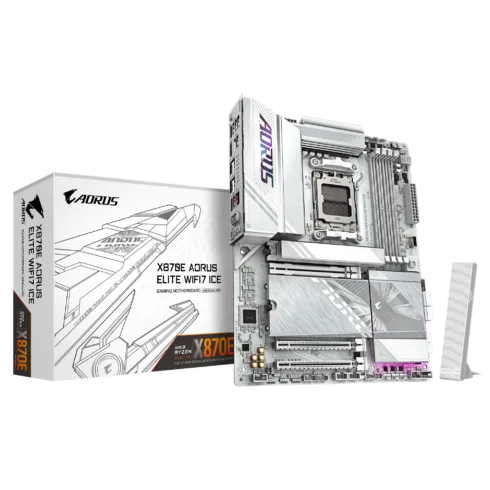 Gigabyte X870E AORUS ELITE WIFI7 ICE   Processor family AMD   Processor socket AM5   DDR5   Supported hard disk drive interfaces SATA, M.2   Number of SATA connectors 4