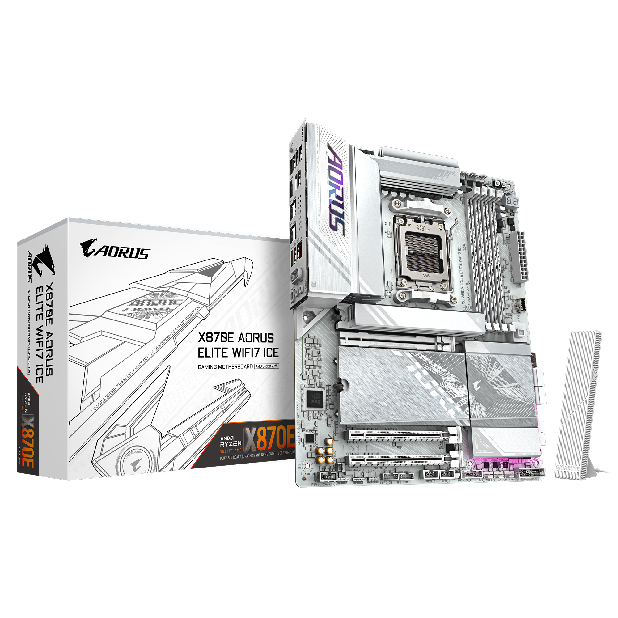 479993-x870e-a-elite-wf7-ice-4719331871529-0.webp Gigabyte X870E AORUS ELITE WIFI7 ICE Processor family AMD Processor socket AM5 DDR5 Supported hard disk drive interfaces SATA, M.2 Number of SATA connectors 4