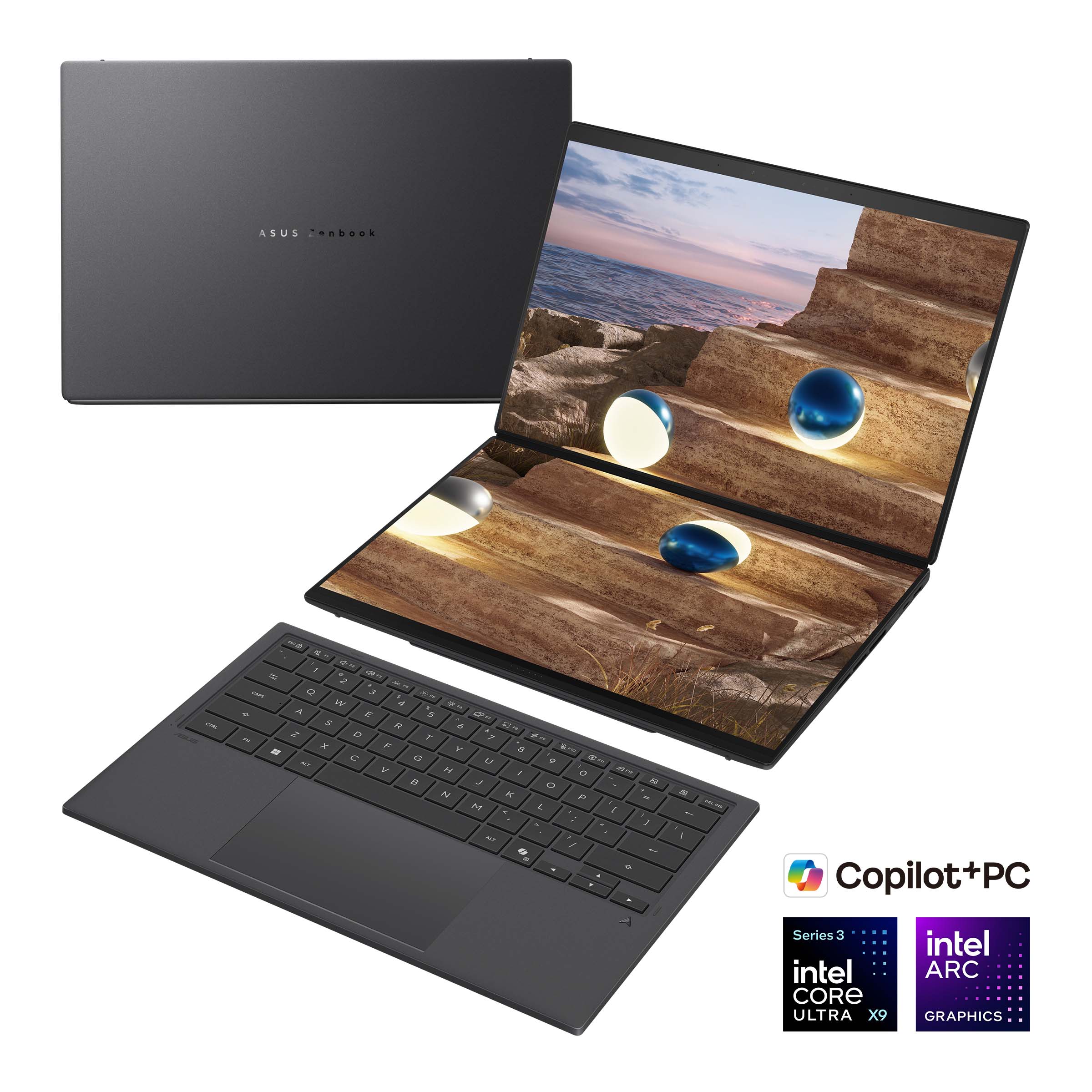600064-90nb16v1-m00yn0-0.webp ASUS Zenbook Duo UX8407AA-SN094X Asus Zenbook Duo UX8407AA-SN094X Moher Gray 14 ” OLED Touchscreen 3K 2880 x 1800 pixels 144 Hz Glossy Intel Core Ultra 9 388H 32 GB LPDDR5X Solid-state drive capacity 2000 GB Intel Arc Graphics Windows 11 Pro 802.11be Bluetooth version 5.4 Keyboard language US international Keyboard backlit Warranty 24 month(s) Battery warranty 12 month(s)