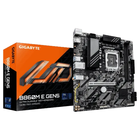 Gigabyte B860M E GEN5   Processor family Intel   Processor socket LGA1851   DDR5   Number of SATA connectors 4   Supported hard disk drive interfaces SATA, M.2